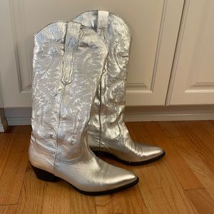 Aldo Silver Metallic Cowboy Boots